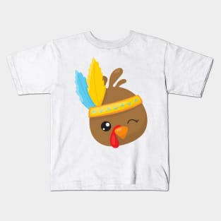 Thanksgiving Turkey, Brown Turkey, Feathers Kids T-Shirt